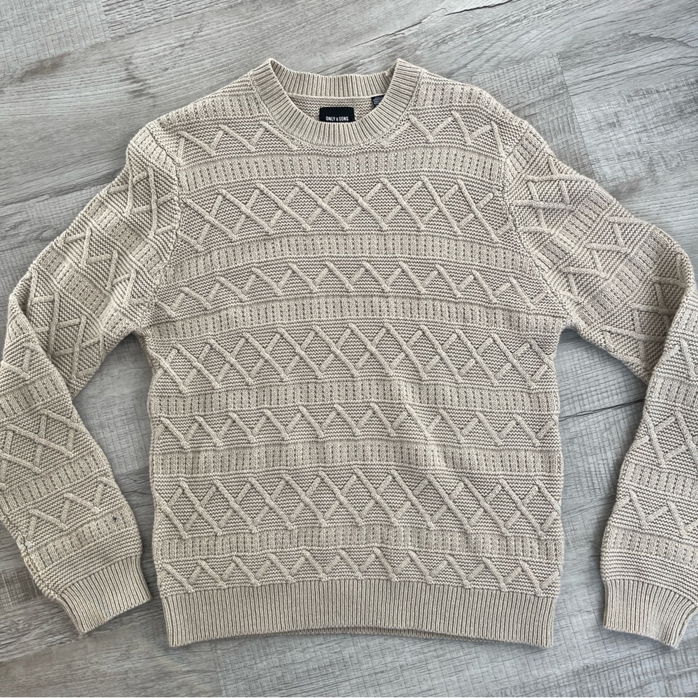 Only & Sons xl men’s knit beige tan sweater crewneck Onswade Reg 5 Struc